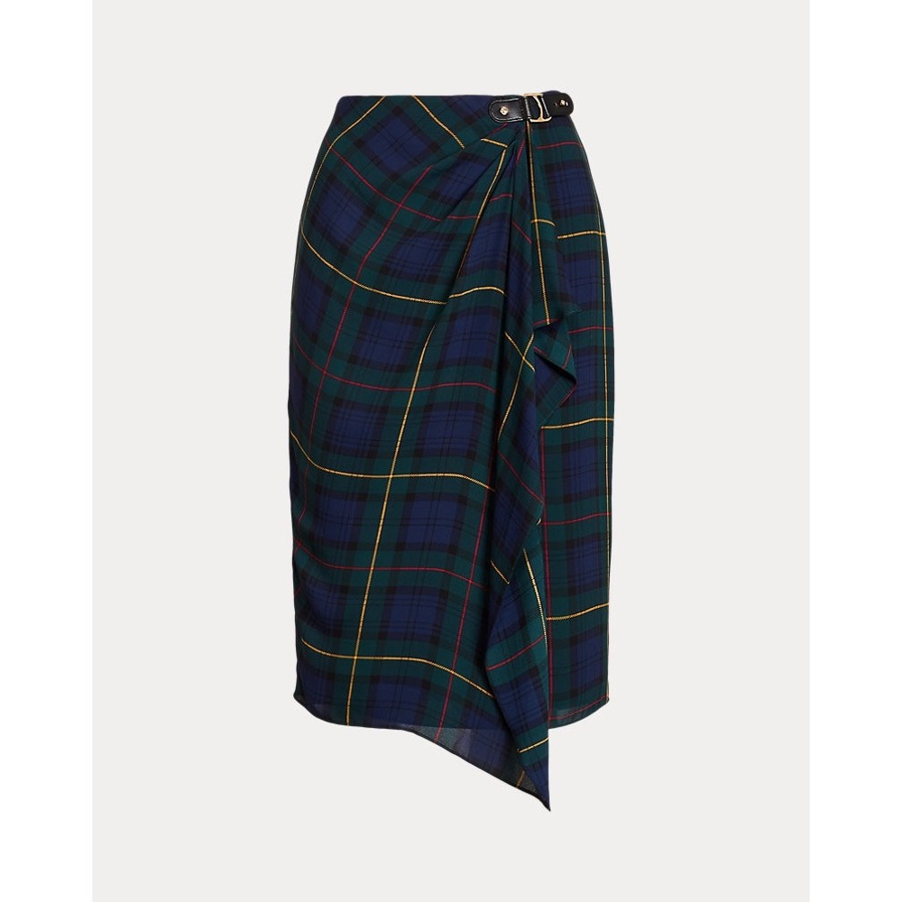 Lauren Ralph Lauren Skirt Plaid Buckle Trim Georgette Green size 16